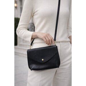 Bubo Handmade Black Leather Crossbody Bag Envelope Style Adjustable Strap